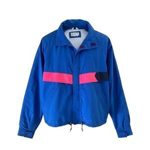 Vintage 90s Newport Blue Windbreaker Jacket Size Large Nylon Full Zip Blue Pink